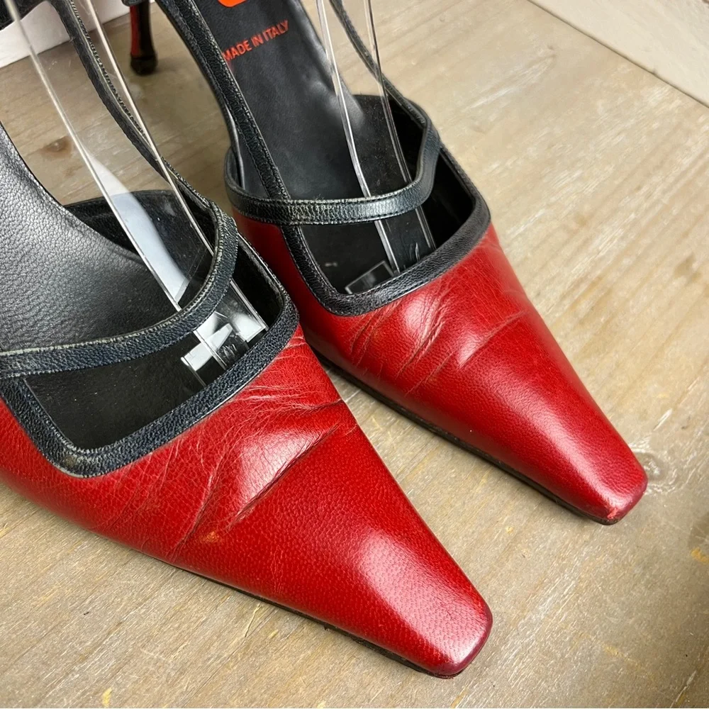 Miu Miu Red Leather Slingback Heels Square Toe Italy 38 Y2K Prada Grunge Punk - Picture 4 of 15